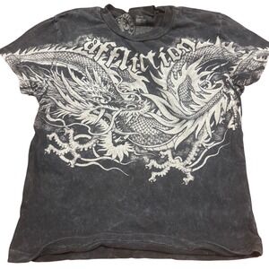 Affliction Dragon Crop Top/Baby Tee SS Shirt Black Women Size XS Y2K Grunge